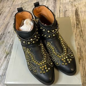New In Box Coconuts Black & Gold Studded Booties, 5.5
